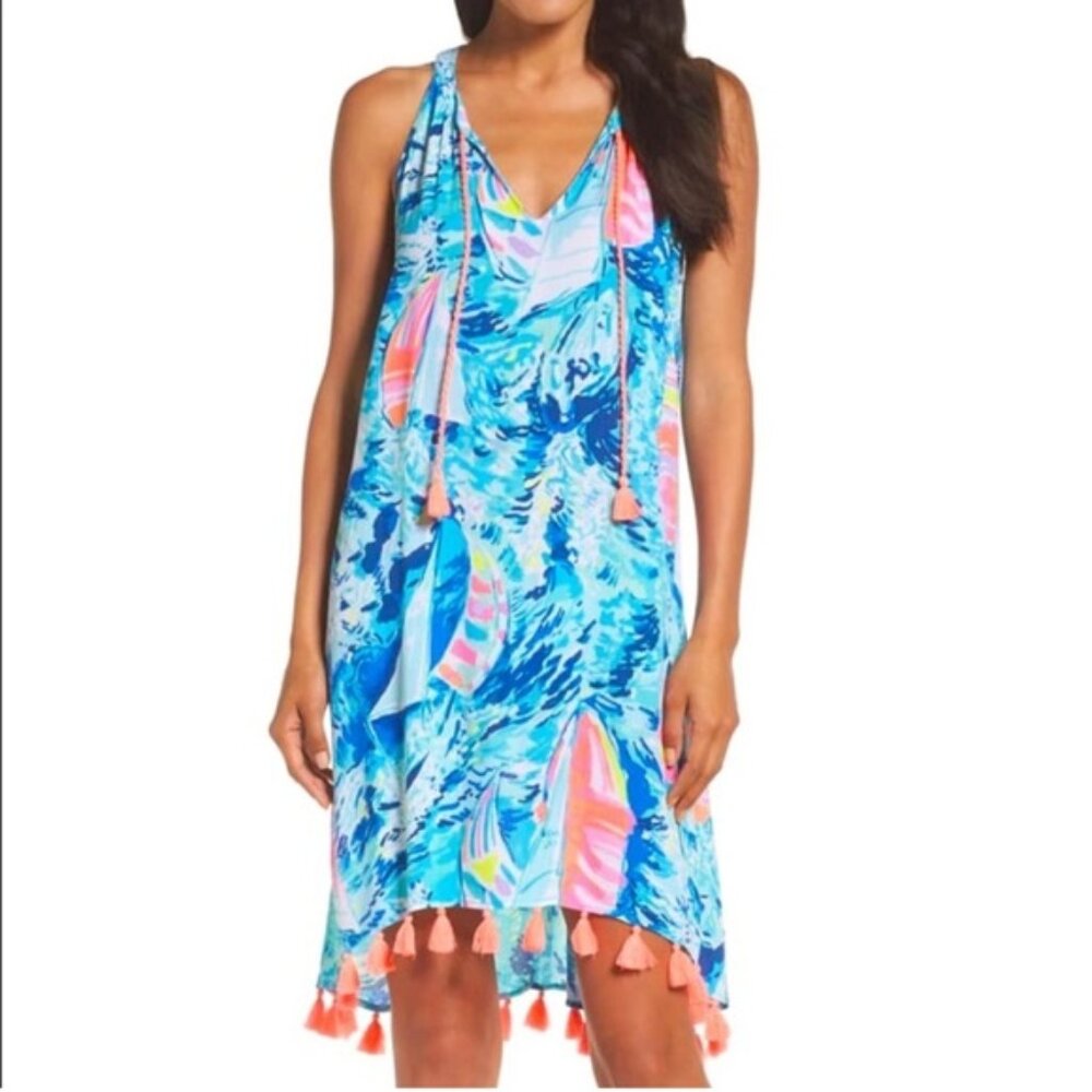 Lilly Pulitzer Roxi Dress Hey Bay Bay Sailboat Tassel Hem